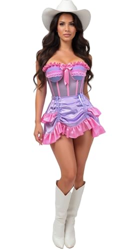 Daisy corsets Damen Korsett und Rock, 2-teiliges Set aus Netzstoff, mit Bügel, Korsett und Rock, Westernkleid, Violett / Rosa, violett / pink, L Daisy corsets Damen Korsett und Rock, 2-teiliges Set aus Netzstoff, mit Bügel, Korsett und Rock, Westernkleid, Violett / Rosa, violett / pink, L von Daisy Corsets