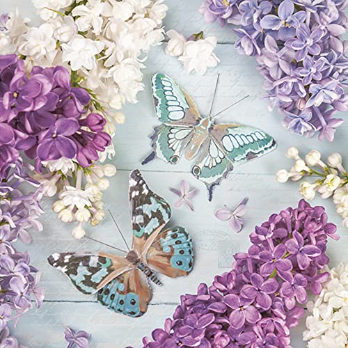 Daisy Servietten aus Seidenpapier, 3-lagig, Blumenmotiv, 33 x 33 cm, 20 Stück, Flieder mit Schmetterlingen von Daisy