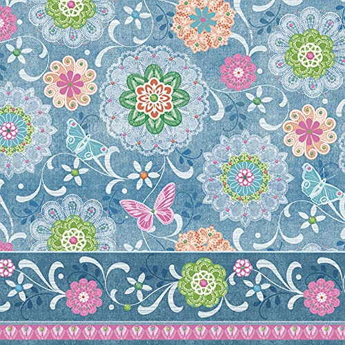 Daisy Servietten aus Seidenpapier, 3-lagig, Blumenmotiv, 33 x 33 cm, 20 Stück (blaues Mandalas-Muster) von Daisy