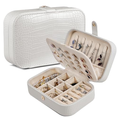 Dajasan Reise Schmuckkästchen, Klein Schmuckaufbewahrung, Schmuckschatulle Damen Mädchen, Leder Schmuckbox, Schmuck Geschenk Box für Frauen, Mädchen, Mutter, Oma (Beige) von Dajasan