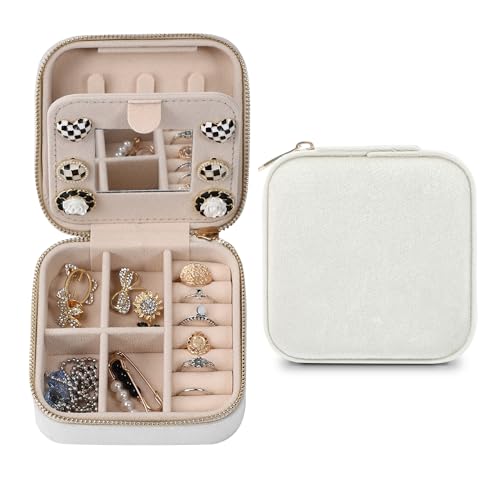 Dajasan Reise Schmuckkästchen, Klein Schmuckaufbewahrung, Schmuckschatulle für Damen, Samt Schmuck Organizer, Schmuck Geschenk Box für Frauen, Mädchen, Mutter, Kinder, Oma (Beige) von Dajasan