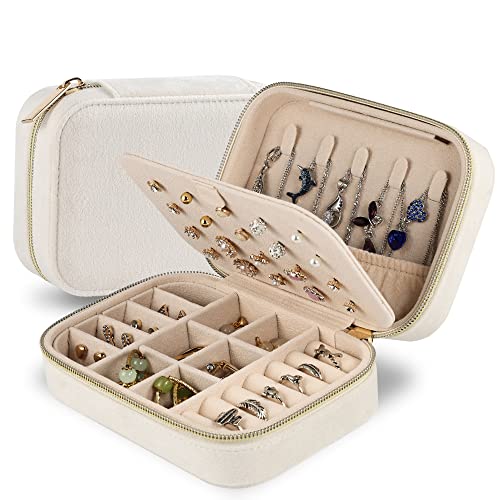 Dajasan Samt-Reise-Schmuckschatulle, kleines Reise-Schmucketui, tragbare Reise-Schmuck-Organizer-Box für Geburtstag, Muttertag, Valentinstag (Beige) von Dajasan