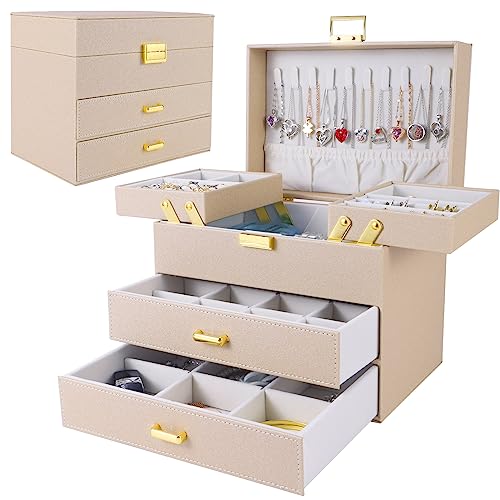 Dajasan Schmuck-Organizer-Box, Schmuck-Halter-Organizer-Box, PU-Leder-Schmuckschatulle, Geschenkidee für Valentinstag, Geburtstag, Muttertag, Weihnachten (Champagner) von Dajasan