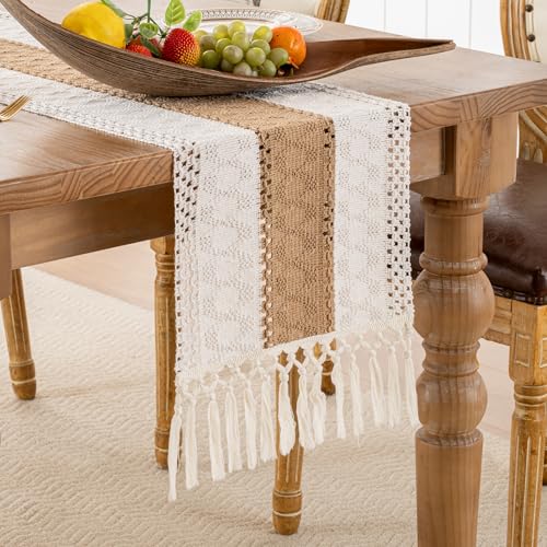 Tischläufer Braun Boho Beige Winter Deko Landhausstil Tisch Deko Modern Tischdecke Vintage Quaste Tischlaufer Bauernhaus Dekoration für Küche Urlaub Hochzeit Geburtstag Dekor 30x180cm von DakTou