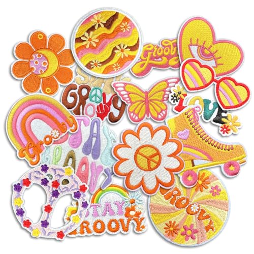 Groovy Patch, Fashion Iron on Patches, Cute DIY Sewing Decor Patches for Backpacks, Embroidery Applique Aesthetic Stuff for Clothing, Jackets, Jeans (Groovy1 15Pcs) von Dakartoon