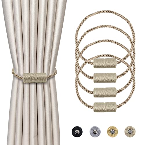 Dalababa 4 Stück Magnetische Vorhang Raffhalter, Gardinenhalter Raffhalter für Vorhänge, Vorhangschnalle Vorhang Halter Zubehör für Haus Dekoration, Beige von Dalababa