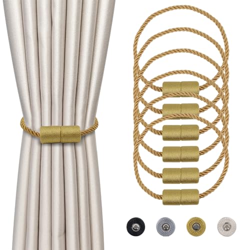 Dalababa 6 Stück Magnetische Vorhang Raffhalter, Gardinenhalter Raffhalter für Vorhänge, Vorhangschnalle Vorhang Halter Zubehör für Haus Dekoration, Gold von Dalababa