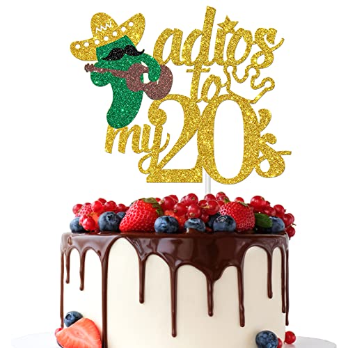 Dalaber Gold Glitter Adios to my 20's Cake Topper - Spanish Goodbye to My 20's Cake Decor - Fiesta Mexican Thema Geburtstag Party Dekoration für 30th Women Men - Funny 30th Birthday Party Decoration Supplies von Dalaber