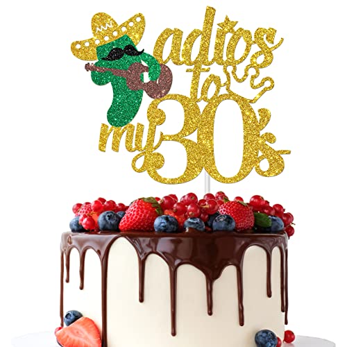 Dalaber Gold Glitter Adios to my 30's Cake Topper - Spanish Goodbye to My 30's Cake Decor - Fiesta Mexican Thema Geburtstag Party Dekoration für 40th Women Men - Funny 40th Birthday Party Decoration Supplies von Dalaber