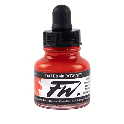 Daler Rowney Acryl Farbe FW Acrylfarbe, 29,5-ml-Flaschen, verschiedene Farben Flame Red von Daler Rowney