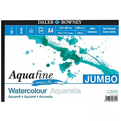 Daler-Rowney Aquafine Aquarell- und Gouache-Zeichenblock, 300 g/m², A3, natürliches Weiß, 50 Blatt, ideal für professionelle und Anfänger, säurefrei von Daler Rowney