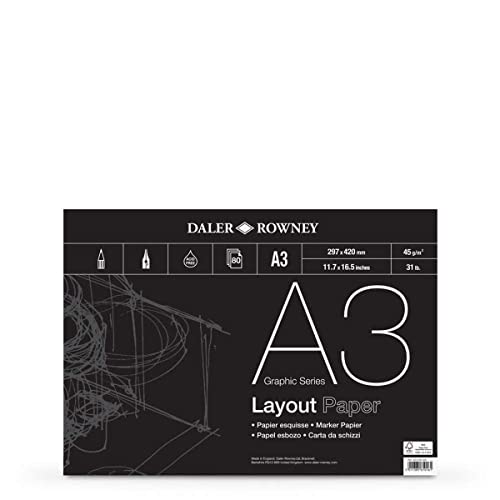Daler-Rowney Graphic Series, 45 g/m²-A3-Layout-Papier-Block einseitig geklebt, 80 weiße Blätter, ideal für professionelle Künstler und Studenten von Daler Rowney