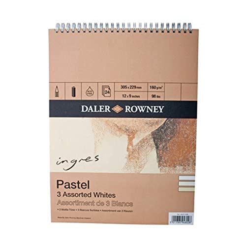 Daler-Rowney Ingres Pastellpapier, 160 g/m², 305 x 229 mm, 24 Blatt, 3 verschiedene Weißtöne, säurefrei, ideal für Künstler und Studenten von Daler Rowney