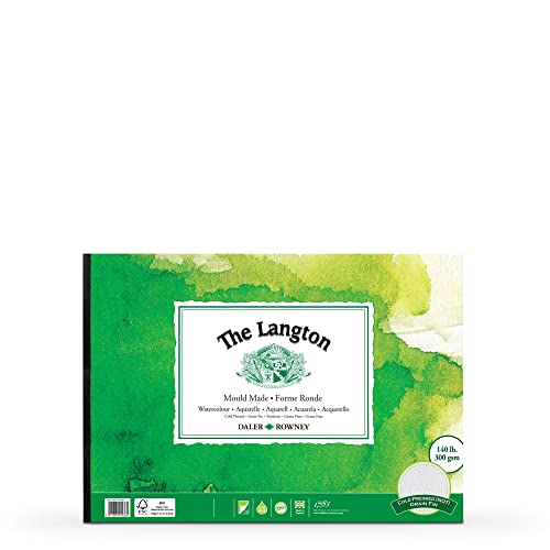 Daler-Rowney The Langton Aquarellpapierblock, kaltgepresst, 300 gsm, A4, einseitig geklebt, 12 naturweiße Blätter, ideal für professionelle Künstler und Studenten von Daler Rowney