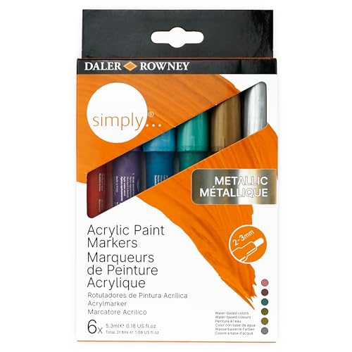 Daler Rowney Simply, Acrylfarben-Marker, Kartonetui, 6er Set, Metallic-Farben sortiert von Daler Rowney