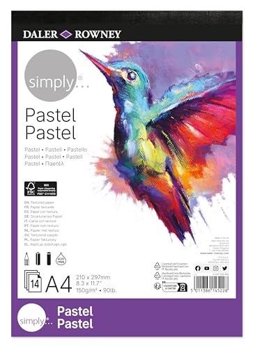 Daler-Rowney Simply Pastellpapier, 150 g/m², einseitig geleimter Block, A4, 21 x 29,7 cm, Weiß, 14 Blatt von Daler Rowney