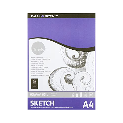 Daler-Rowney Simply Strukturiertes Skizzenpapier, 95 g/m², A4, einseitig geklebt, 72 weiße Blätter, ideal für Einsteiger und Hobbyisten von Daler Rowney