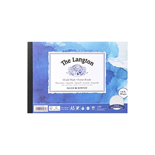 Daler-Rowney The Langton Aquarellpapier, grobkörnig, 300 g/m², A5, einseitig geklebt, säurefrei, 12 naturweiße Blätter, ideal für professionelle Künstler von Daler Rowney