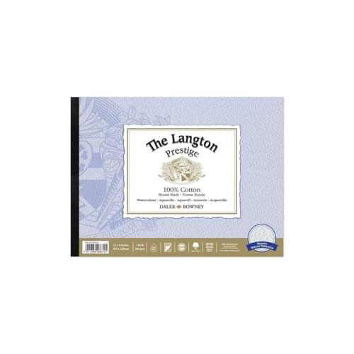 Daler-Rowney The Langton Prestige Aquarellpapier, grob, 300 g/m², 30,5 x 22,9 cm, einseitig geklebt, 12 naturweiße Blätter, ideal für professionelle Künstler und Studenten von Daler Rowney