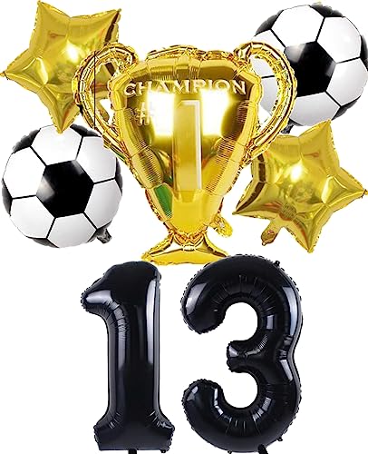 Dalettu Fußball 13. Geburtstag Deko Junge, Luftballons Fußball Geburtstagsdeko 13 Jahre Kinder, Schwarz Riesen Folienballon Zahlen 13, Fußball Thema 13 Jahr Kindergeburtstag Party Deko Luftballons von Dalettu