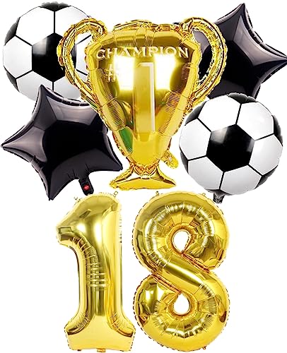 Dalettu Fußball 18. Geburtstag Deko Junge, Luftballons Fußball Geburtstagsdeko 18 Jahre Kinder, Gold Riesen Folienballon Zahlen 18, Fußball Thema 18 Jahr Kindergeburtstag Party Deko Luftballons von Dalettu