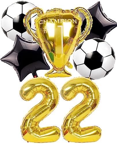 Dalettu Fußball 22. Geburtstag Deko Jahre Mann, Luftballons Fußball Geburtstagsdeko 22 Jahre Männer, Gold Riesen Folienballon Zahlen 22, Fußball Thema 22 Jahr Jahre Mann Party Deko Luftballons von Dalettu