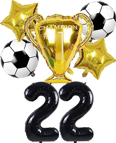 Dalettu Fußball 22. Geburtstag Deko Jahre Mann, Luftballons Fußball Geburtstagsdeko 22 Jahre Männer, Schwarz Riesen Folienballon Zahlen 22, Fußball Thema 22 Jahr Jahre Mann Party Deko Luftballons von Dalettu