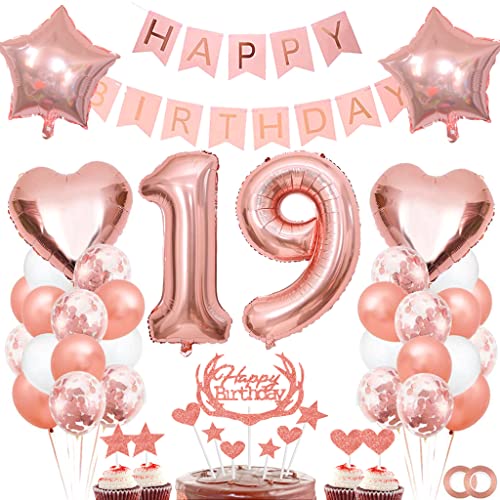 Dalettu 19. Geburtstag Deko Set für Mädchen - Luftballons, Tortendeko, Folienballon Zahl 19 Rosegold, Happy Birthday Girlande - Party Dekoration Dalettu 19. Geburtstag Deko Set für Mädchen - Luftballons, Tortendeko, Folienballon Zahl 19 Rosegold, Happy Birthday Girlande - Party Dekoration von Dalettu
