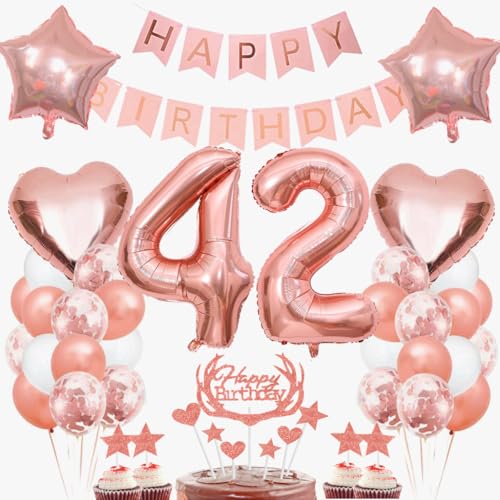 Dalettu 42. Geburtstag Deko für Frauen - Luftballons, Tortendeko, Folienballon Zahl 42 Rosegold, Happy Birthday Girlande für Party Dalettu 42. Geburtstag Deko für Frauen - Luftballons, Tortendeko, Folienballon Zahl 42 Rosegold, Happy Birthday Girlande für Party von Dalettu