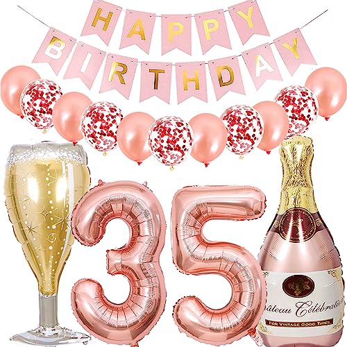 Dalettu Luftballon 35. Geburtstag Deko Frau, Folienballon Weinflasche Sektflasche Rose Gold Helium Ballon Deko, Geburtstagsdeko 35 Jahre Frauen, Happy Birthday Banner für 35 Jahr Geburtstag Party Deko Dalettu Luftballon 35. Geburtstag Deko Frau, Folienballon Weinflasche Sektflasche Rose Gold Helium Ballon Deko, Geburtstagsdeko 35 Jahre Frauen, Happy Birthday Banner für 35 Jahr Geburtstag Party Deko von Dalettu