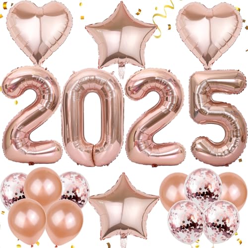 Dalettu Silvester Deko 2025 Dekoration Set, Luftballons 2025 Neujahr Deko 2025 Roségold, Neujahr Deko Ballon 2025, Riesen Folienballon 2025 Zahlenballon für Jahreswechsel Neujahr Silvester Party Deko von Dalettu