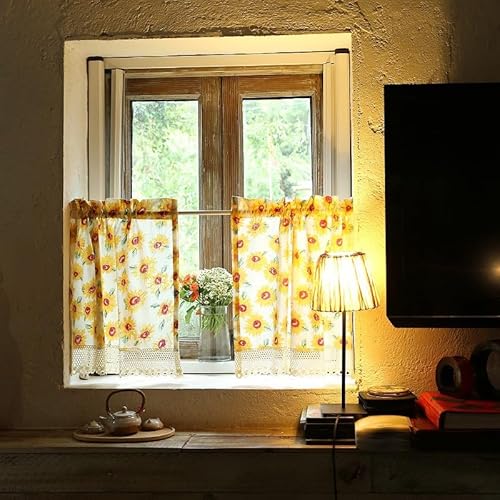 Daliena Küchengardinen Landhausstil Vintage Kurzgardine Blickdicht Tunnelzug Cafe Gardinen Gardine Baumwolle Leinen, Scheibengardinen 2er Set für Kleine Fenster, (BxH 60x50cm) Beige 2 stück von Daliena