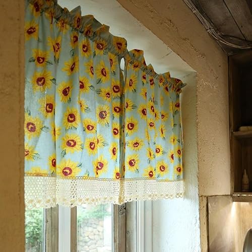 Daliena Küchengardinen Landhausstil Vintage Kurzgardine Blickdicht Tunnelzug Cafe Gardinen Gardine Baumwolle Leinen, Scheibengardinen 2er Set für Kleine Fenster, (BxH 60x80cm) Blau 2 stück von Daliena