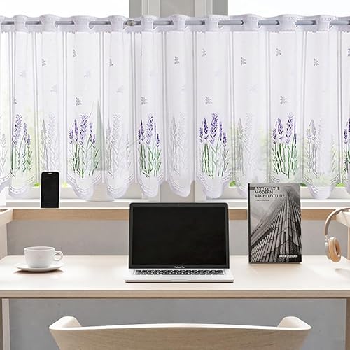 Daliena Scheibengardine mit Lochleiste Gardine Store Jacquard Küchengardine Spitze Kurzgardine Landhaus Fenstergardinen Transparent Gardine Spitze Weiß Vintage Kurz (BxH 180x50cm) 1 stück von Daliena