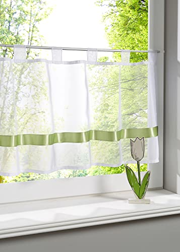 Daliena Scheibengardine transparent mit Satinband Schlaufen Kurzgardine Bistrogardine für Wohnzimmer Schlafzimmer (Grün BxH 150x30cm) 1er Pack von Daliena