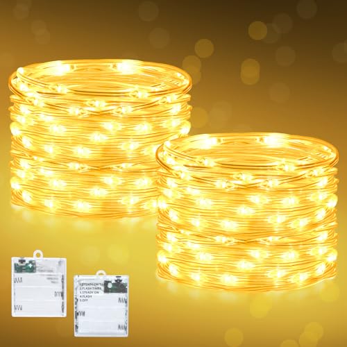 Dalugo 5 Modi Lichterkette Batterie, 3m 30 LED Lichterkette mit Timer, 2 Stück Warmweiß Lichterkette innen für Weihnachten, Schlafzimmer, Party, Hochzeit von Dalugo