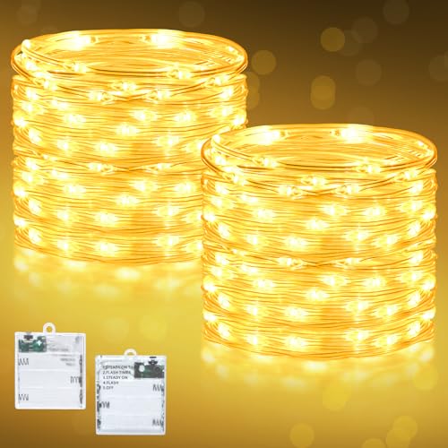 Dalugo 5 Modi Lichterkette Batterie, 5m 50 LED Lichterkette mit Timer, 2 Stück Warmweiß Lichterkette innen für Weihnachten, Schlafzimmer, Party, Hochzeit von Dalugo