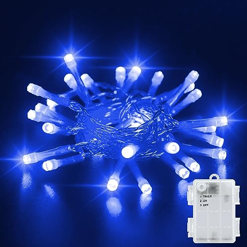 Dalugo Blau Lichterkette Außen Batterie, 3M 30 LED Lichterkette Batterie mit 6h Timer, IP65 Wasserdicht Lichterkette Batterie Timer für Innen außen Weihnachtsdekorationen von Dalugo