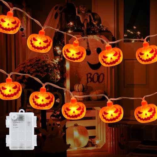 Dalugo Halloween Lichterkette, 3M 20LED Halloween Kürbis Lichterketten Batterie Außen mit 6h Timer, IP65 Wasserdicht Jack-O-Lantern für Halloween Vorabend Feiern, Halloween Zombie Themen Partys von Dalugo