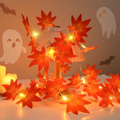 Dalugo Herbst Deko Lichterkette, 3M 20 LED Halloween Lichterkette Batterie mit 6h Timer, Ahornblätter Lichterketten für Halloween Deko, Herbstdeko, Thanksgiving, Weihnachten von Dalugo