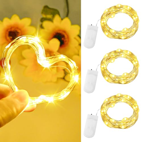 Dalugo LED Lichterkette mit Batterie, 3 Stück 2m 20 LED Mini Lichterkette mit Batterie, Kupferdraht Lichterkette Innen Batterie für Zimmer, Flasche,Geschenk Deko,Hochzeit, Party,Weihnachten(Warmweiß) von Dalugo