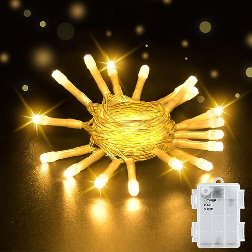 Dalugo Lichterkette , 2M 20 LED Warmweiß mit 6h Timer, IP65 Wasserdicht Batterie für Innen außen Weihnachtsdekorationen von Dalugo