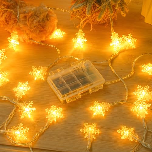 Dalugo Lichterkette Außen Batterie, 6M 40 LED Outdoor Lichterketten mit Timer, IP65 Wasserdicht Warmweiß Schneeflocke Lichterkette Batterie Aussen für Weihnachtsdeko, Schlafzimmer,Balkon, Hochzeit von Dalugo