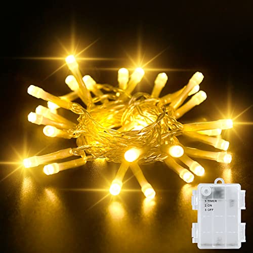 Dalugo Lichterkette Batterie , 3M 30 LED Warmweiß Lichterkette mit 6h Timer, IP65 Wasserdicht Lichterkette für Innen außen Weihnachtsdekorationen von Dalugo