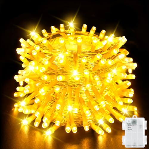 Dalugo Lichterkette Außen Batterie Timer, 5M 50 LED Lichterkette Batterie mit Timer, IP65 Wasserdicht Warmweiß Lichterkette Innen für Weihnachten, Schlafzimmer, Party, Hochzeit von Dalugo