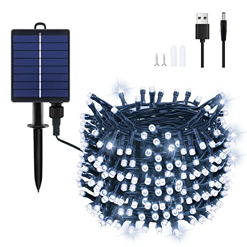 Dalugo Lichterkette Außen Solar, 22M 200 LED Weiß Solarlichterkette Außen Wetterfest 8 Modi Outdoor Lichterkette Solar für Garten, Hof, Terrasse, Hochzeit Dekorationen von Dalugo