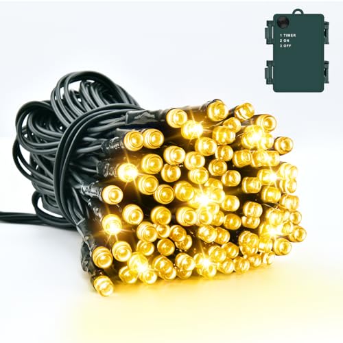 Dalugo Lichterkette Batterie, 3M 30 LED Warmweiß Lichterkette Kabel grün mit 6h Timer, IP65 Wasserdicht Lichterkette für Innen außen Weihnachtsdekorationen von Dalugo