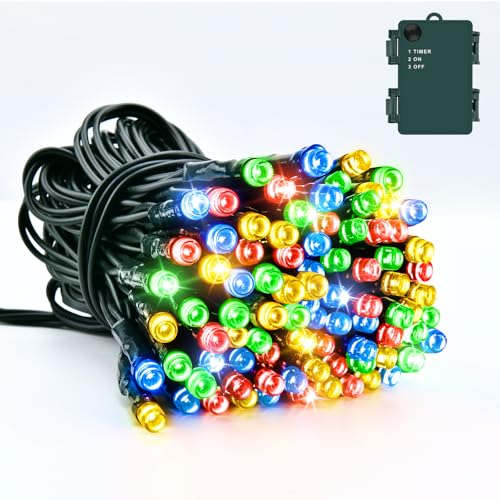 Dalugo Lichterkette Batterie, 5M 50 LED Mehrfarbig Lichterkette Kabel grün mit 6h Timer, IP65 Wasserdicht Lichterkette Batterie Timer für Innen außen Weihnachtsdekorationen von Dalugo