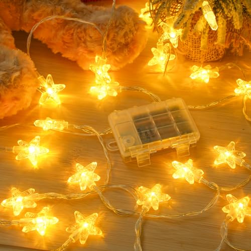 Dalugo Lichterkette Sterne, 6M 40 LED Warmweiß Lichterkette Batterie mit 6h Timer, IP65 Wasserdicht Lichterkette Weihnachten für Kinderzimmer Schlafzimmer Hochzeit Party Garten Innen außen Deko von Dalugo