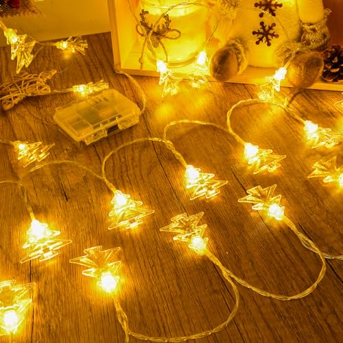 Dalugo Lichterkette Weihnachtsbaum Batterie, 6M 40LED Warmweiß Outdoor Weihnachtsbeleuchtung mit Timer, IP65 Wasserdicht Lichterkette Batterie Außen für Schlafzimmer,Balkon, Hochzeit,Weihnachten Deko von Dalugo